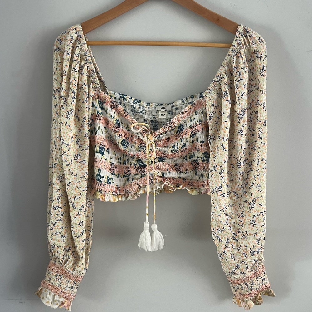 River Island shirred long sleeve crop top - XS/S